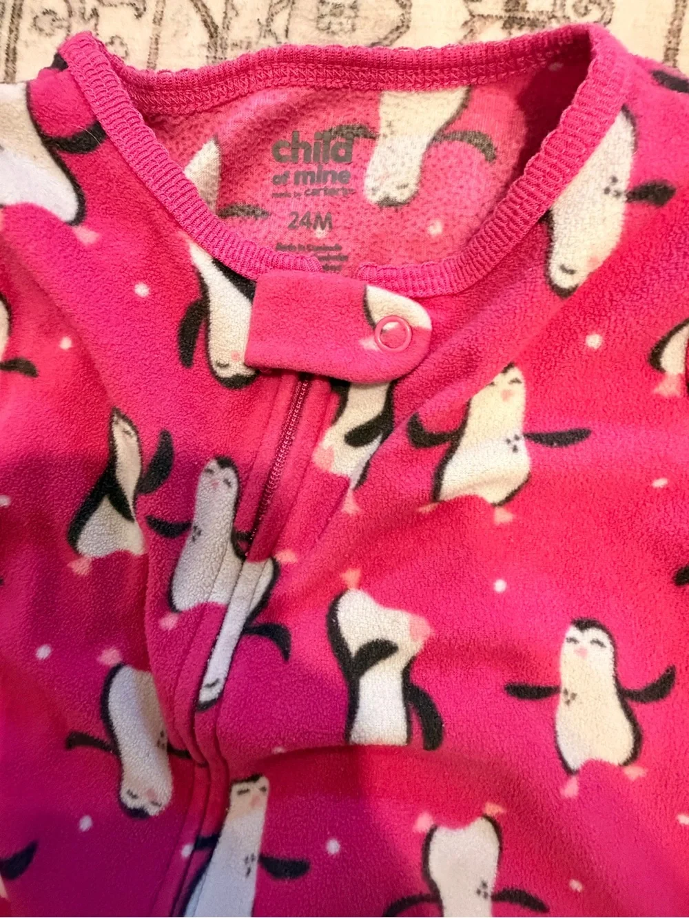 Carter's Pink Penguin Footed One-Piece & Mint Snack Print Pajamas - Two Pack